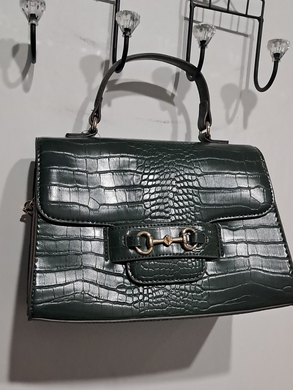 Anne Klein Top-Handle Croc-Embossed Satchel Handbag - Dark Green